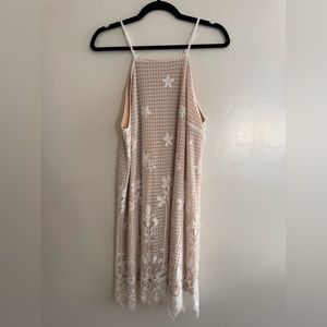 Crochet lace white and tan mini dress